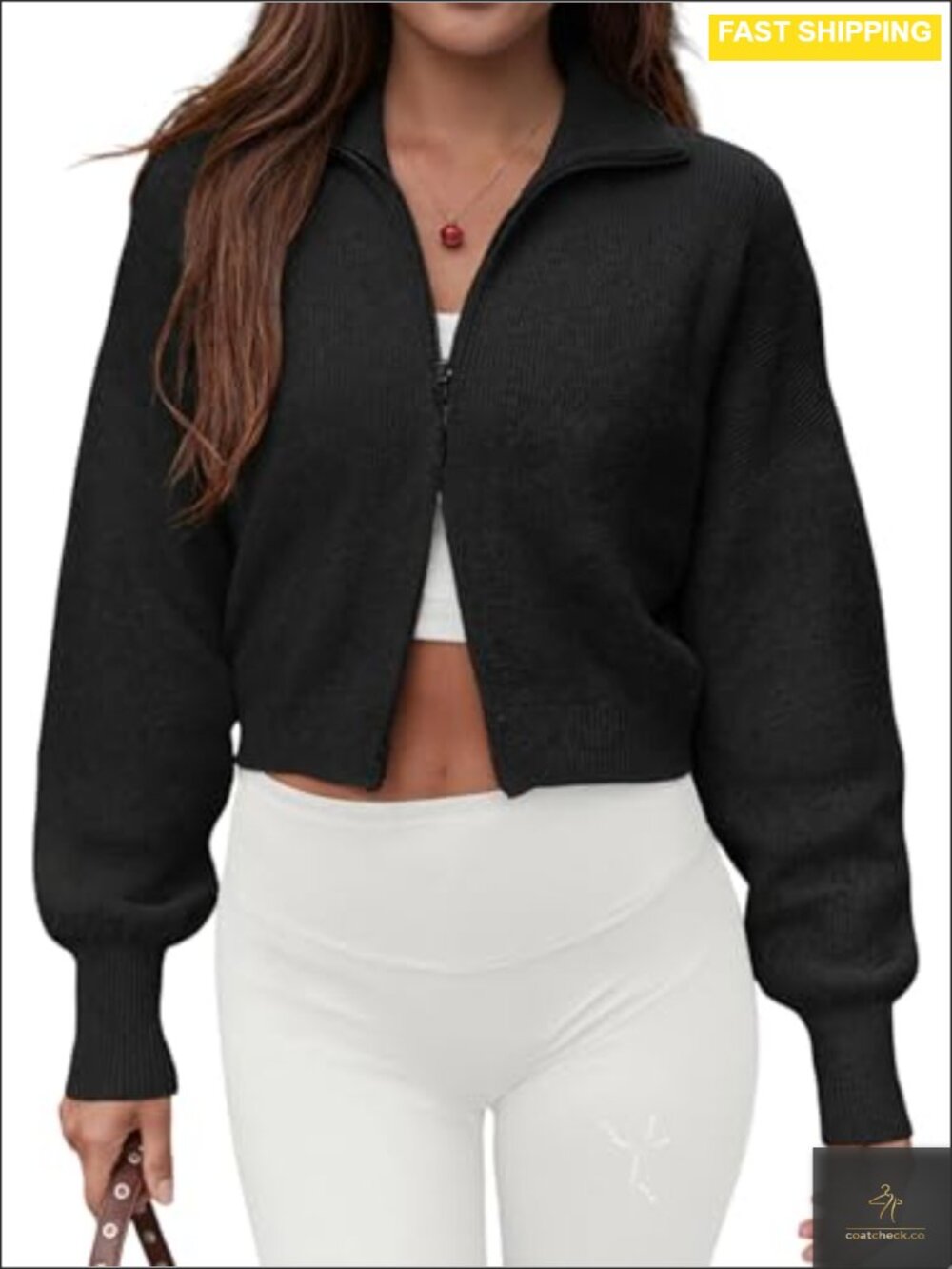 Retro Knit Cardigan Jacket Double Zipper Zip Up Hoodie Cropped Y2K Sweater